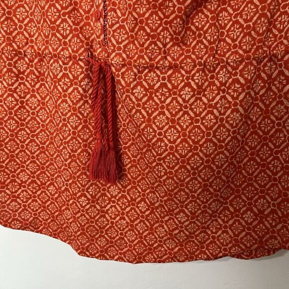 LRL Ralph Lauren Ikat Print Cotton Tunic Top Size L Orange Drawstring Waist Boho - Picture 3 of 6